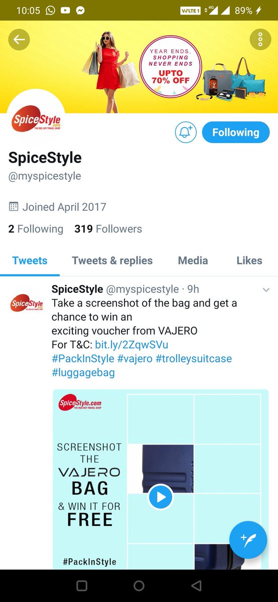 NishantJain_88's tweet photo. @myspicestyle ๐ Here Comes My Perfect Screenshot Teamโ๏ธ
๐ Following on All Social Platformsโ๏ธ
#PackInStyle #vajero
#trolleysuitcase #luggagebag
@myspicestyle
Join Guys
@blessedkamal
@Rahulrahs
@Sanjiv_34
@Aniketw1551
@ranchikuldeep
@khemka_nidhi
@Star_roseR
@mysterioussu
@pari0275
@acidkidrock https://t.co/4PPeziJjT1