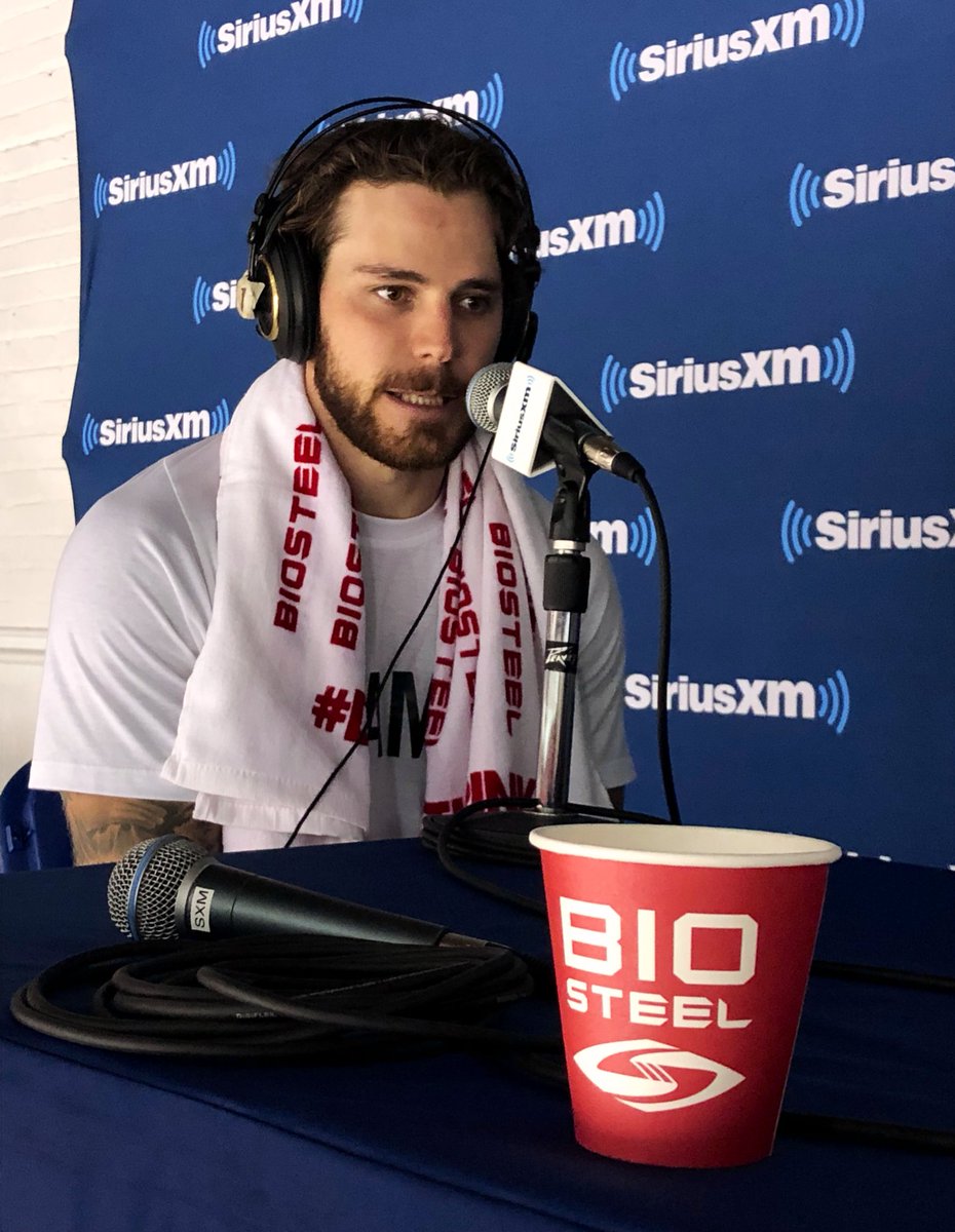 SiriusXMNHL's tweet photo. Tyler Seguin @DallasStars @tseguinofficial on @SiriusXMNHL with @GordStellick @DaveAMcCarthy LIVE from the 2019 @BioSteelSports Pro Hockey #CAMP #GoStars #BioSteelCamp #BioSteel #DrinkThePink https://t.co/fEvbPV299R