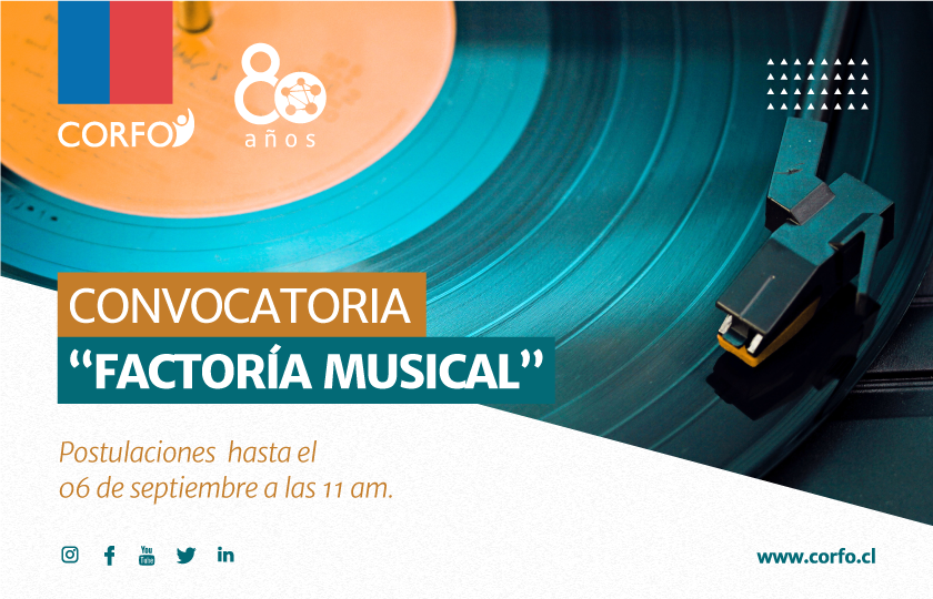 Corfo's tweet photo. Postula al programa #FactoriaMusical de #Corfo que apoya empresas de la industria de la música que buscan la internacionalización. Busca más información aquí 👉 https://t.co/nBJybkiY50 🇨🇱🚀🎸🌎 https://t.co/svQPqSHGcr