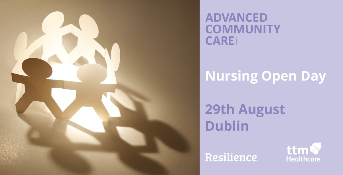 Nursing Open Day 29th August, Dublin | Register at ttmhealthcare.ie/resilience-nur… 
With @Resilience_ie, we are holding an Advanced Community Care Nursing Open Day for Full Time, Part Time & Relief basis in across #Dublin. Interviews & job offers on the day #ResilienceNurses