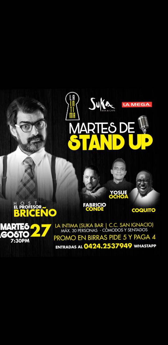 profesorbriceno's tweet photo. ¿Dónde podré ver comediantes, comer, beber y hacerlo SENTADO como en cualquier club de comedia del mundo? en @sukabar #LaIntima todos los martes como hoy, después no digan que no avisé https://t.co/vVidqv0o9M
