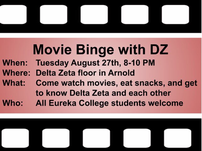 Come join the Delta Zeta girls for movie night tonight in Arnold! Everyone welcome!
#moviebinge #loveindz #deltazeta #eurekacollege