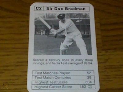 Here's another Don Bradman card. Will there ever be a better trump card than this one? Not a chance!