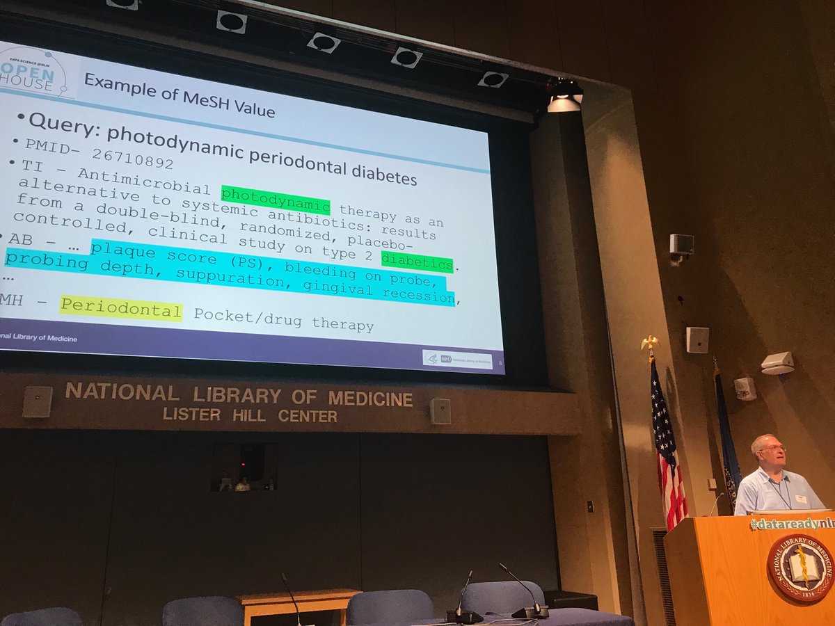 BabskiDianne's tweet photo. Don Comeau with ⁦@nlm_news⁩ presenting an evaluation of MeSH indexing for lit retrieval in PubMed at the data science open house #datareadynlm https://t.co/tnAq6HkVB9