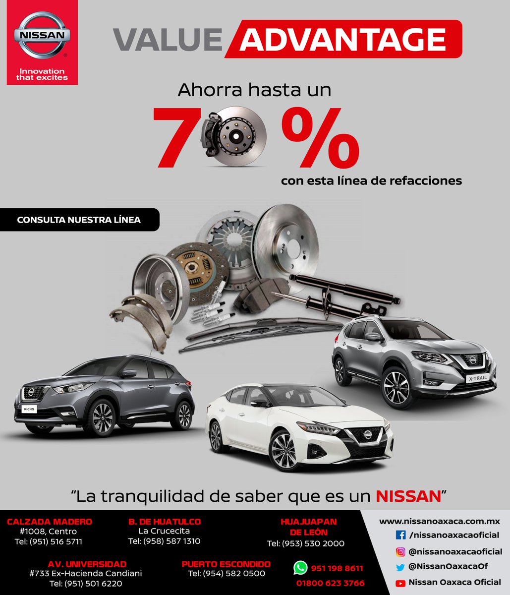 NissanOaxacaOf's tweet image. ¡Conoce #ValueAdvantage la nueva línea de refacciones #originales #Nissan® a precios accesibles! 
Value Advantage de Nissan es una línea de refacciones con altos estándares de #desempeño y #calidad.