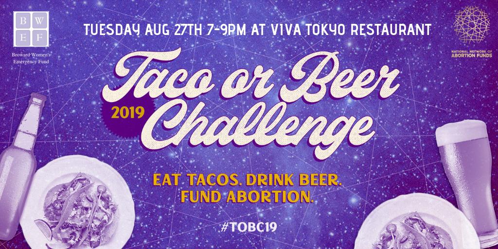 VaginationSPS's tweet photo. Let's eat tacos &amp; bust abortion stigma 🌮🍺💥
Tonight 🌘 7-9pm @ Viva Tokyo - 1538 E. Commercial Blvd.
Help people in need access abortion care with the Broward Women's Emergency Fund and celebrate reproductive freedom at the Taco or Beer Challenge #ToBC19 https://t.co/hClWRb6kDg https://t.co/FcwLvBCMO0