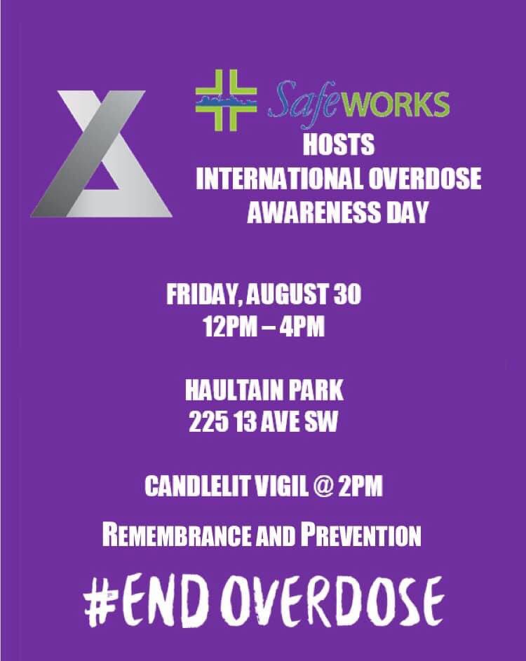 alphahouseyyc's tweet photo. We will be joining #safeworks and other partnering agencies at #haultainpark to raise awareness, reduce stigma, build community relationships, and pay tribute to those who have lost the battle with addiction and overdose. Join us August 30th between 12-4PM #OverdoseAwarenessDay https://t.co/48XqHNVP61