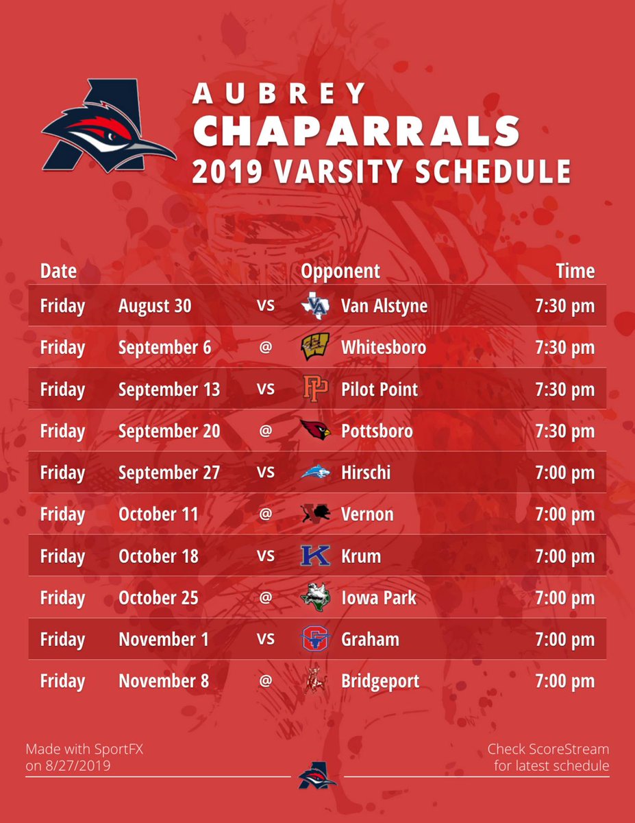 MicheleSStream's tweet photo. @aubreyisd @aubrey_ahs your schedule is IN! (DM me if you see a mistake) Here is a 🏈 schedule I made with SportFX our new photo/video tool just for sports! ➡️ https://t.co/wb0oltzoNf https://t.co/ZdsiR2aP1A