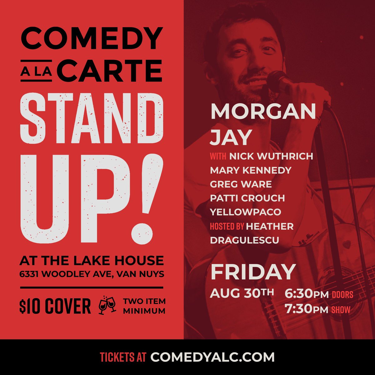 ComedyALC's tweet photo. Do not miss this #standupcomedy show on #Friday night with our #headlining #comic #MorganJay who can be seen on @nbc @bringthefunny! It’s going to be a #hilarious evening with #funny #comics. Tickets can be purchased here:  https://t.co/9tKaBe9tfi

#sfv #vannuys #thelakehouse https://t.co/0DDsp9Znry