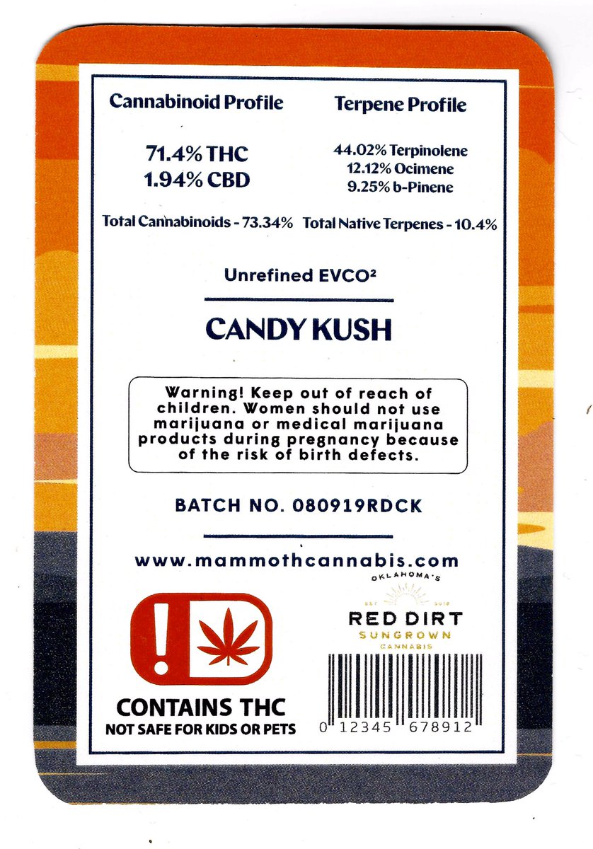 originsok's tweet photo. If you haven’t given @OkcMammoth a try, you’re truly missing out on quality cartridges. They take premium greenhouse flower from @reddirtsungrown &amp; turn it into handcrafted, CO2 extracted, medicinal gold. Full panel testing from day 1, all results on the back! Get yours today!! https://t.co/UTXe7V84wB