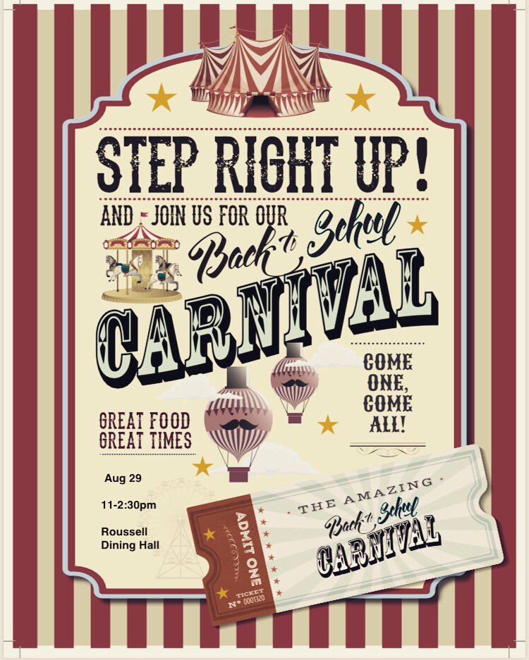 BarryUDining's tweet image. Back to school carnival at Roussell Dining Hall! Aug 29th 11AM-2:30 PM