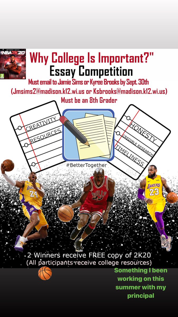 icebaby1906_'s tweet image. As Promised,

I created an essay contest with college partnerships and resources. I hope to get my 8th graders motivated and started on the right foot this year with this one 🔥🔥🙏🏾  👨🏾‍🏫🏀#GoToHighSchoolGoToCollege #NBA2k20Contest #SchoolYear