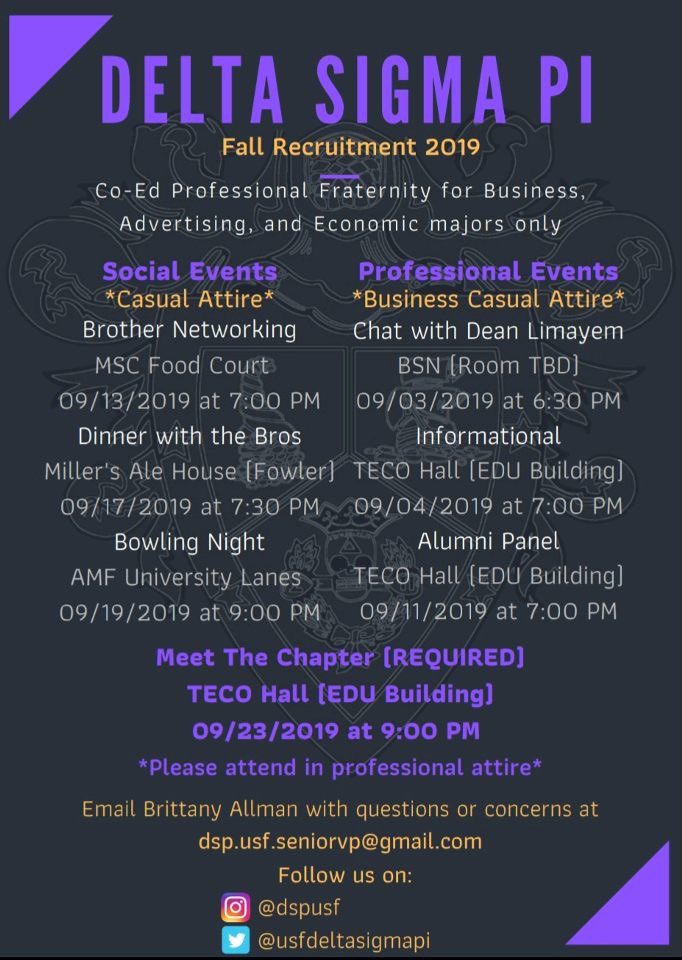 First event of recruitment is September 3rd!! DM us for any questions!💜💛