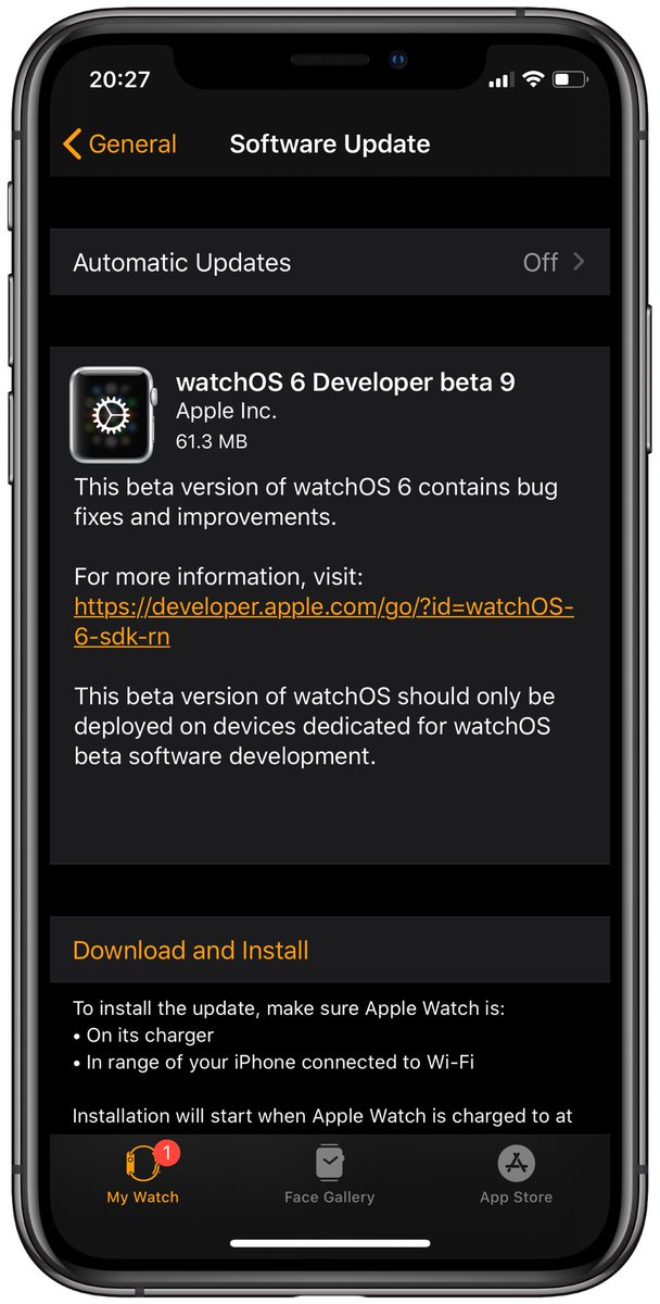 iSWUpdates's tweet photo. watchOS 6.0 Dev beta 9 (BN unknown ) has been released. #watchOS #watchOS6 #Beta9 #watchOS6DevBeta9 #watchOS6Beta9 https://t.co/uIELuiXD7E