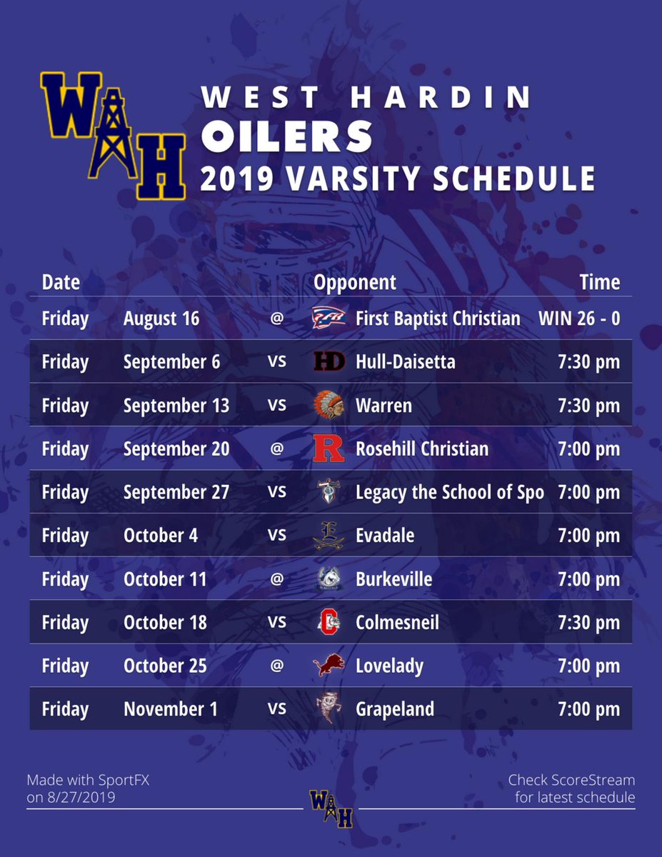 MicheleSStream's tweet photo. @oilerfb the Oilers football schedule is done! (DM me any mistakes) I made this graphic with SportFX. U can make cool stuff like this. SportFX : https://t.co/wb0oltzoNf https://t.co/yrTyTtyqOa