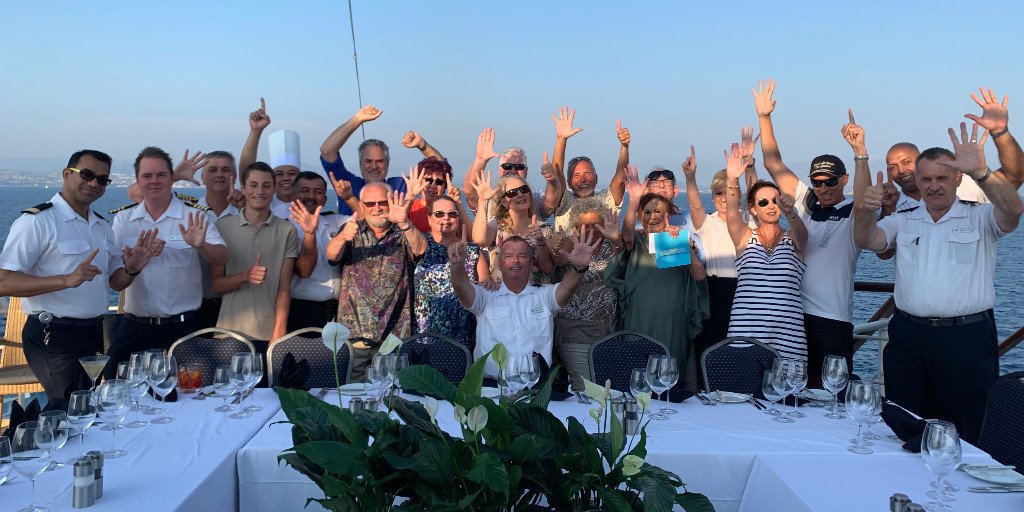 WindstarCruises's tweet photo. 6 couples sailed with us for 51 days, visiting over 44 different ports in 10 different countries. Guests became our family and were treated as a special group with private cocktail parties and grand finale private Signature Deck Barbecue dinner. #windstarcruises #windstarteam https://t.co/ERtA50WsLj
