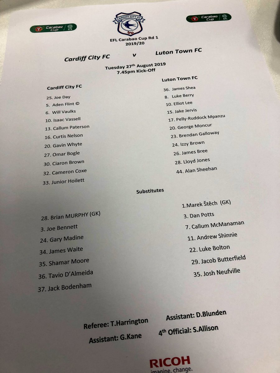 Tonight’s teamsheet. Could be a few names who fans aren’t familiar with. #Bluebirds