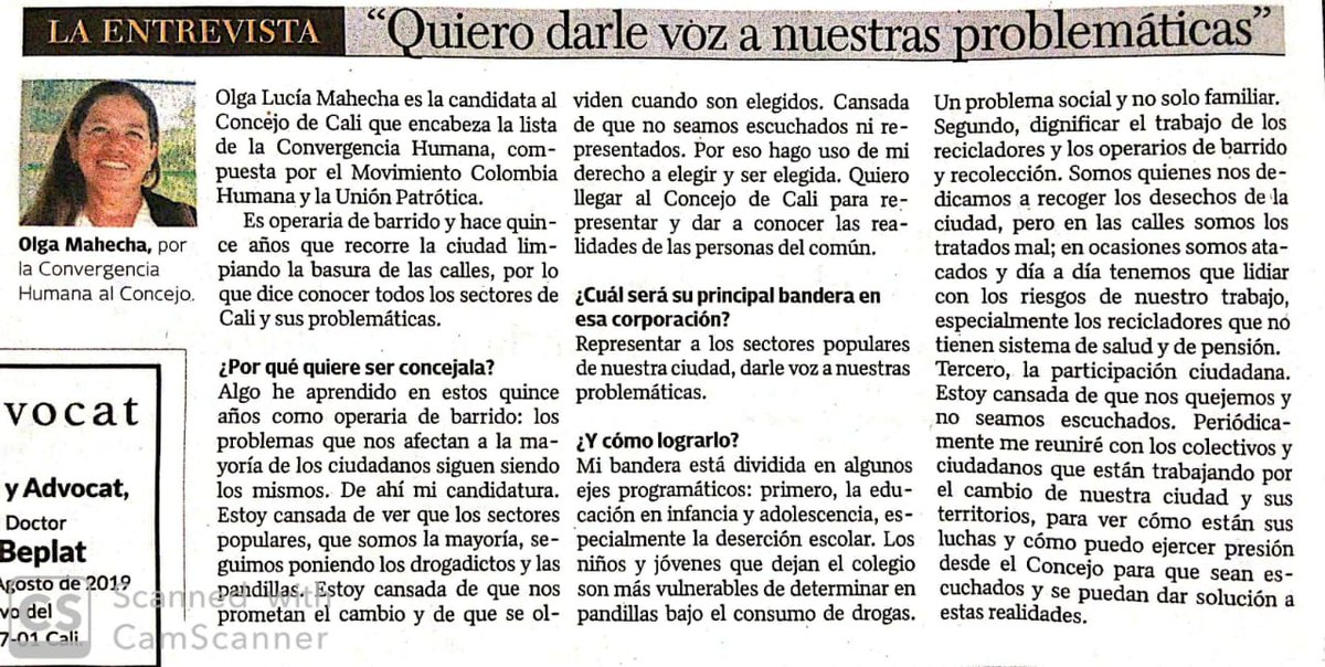 LuciaColHum's tweet photo. Los invito a leer la entrevista que me realizó el periódico @el_pais.
Este 27 de octubre marca Convergencia Humana y el número.
@ColombiaHuman16 @ColombiaHumana_ https://t.co/dCt4t2ySxR