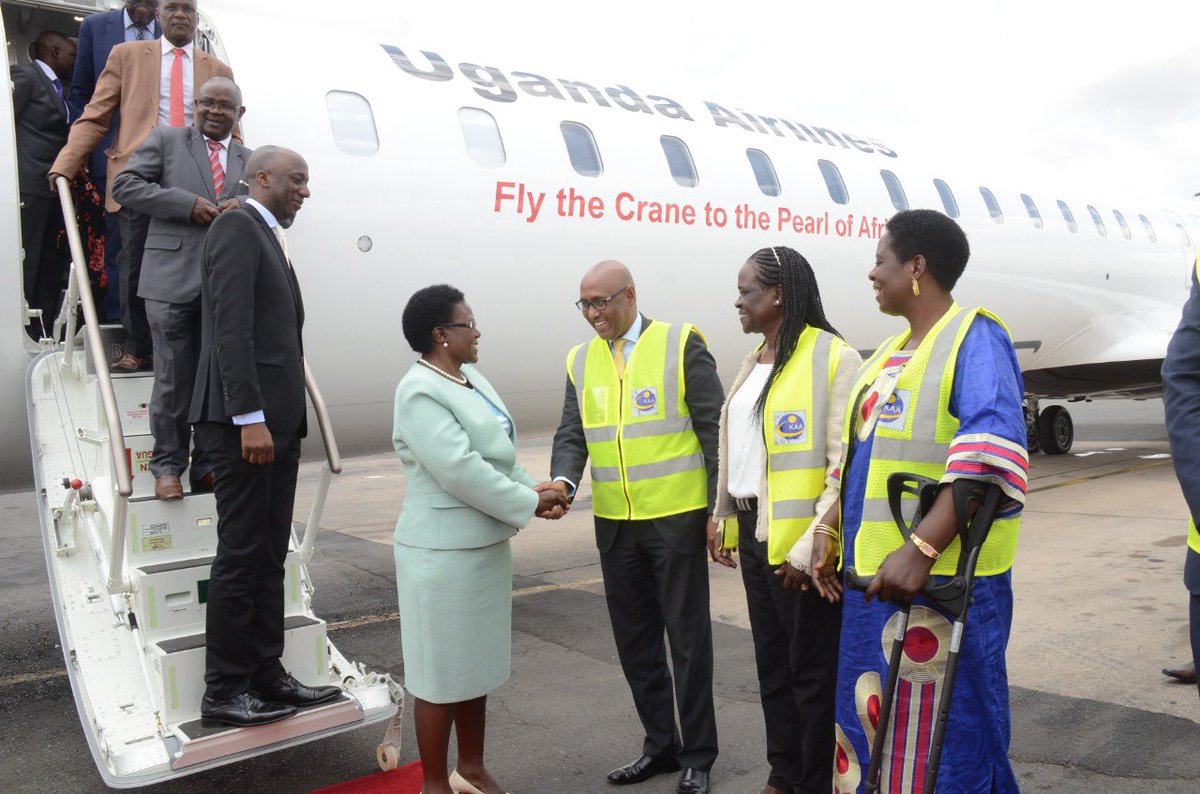 AdanMohamedCS's tweet photo. Pleased to welcome the inaugural Uganda airlines flight to Nairobi today that strengthens our regional integration agenda https://t.co/DTfmV3Ix1c