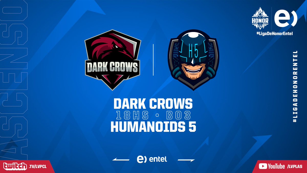 LVPchileLol's tweet photo. ¡AMIGOS!
Hoy arrancamos con los partidos de ascenso para definir quien peleará por un lugar en la próxima #LigaDeHonorEntel. 🔥🔥 

🐦@DarkCrowsLoL VS 🤖@Humanoids_5 

⏰18:00
📺https://t.co/VBvL4pS0YQ
📺https://t.co/LutvM6RrUr

¡Los Esperamos! https://t.co/pKHyOI4dDP