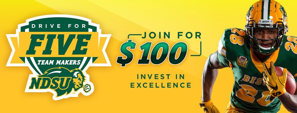 Coach_Entz's tweet photo. Help us create our #LEG8CY by joining @NDSUteammakers in our pursuit of 5️⃣K members. Make an impact and visit https://t.co/5pVb2704fr.
#DriveFor5 #TheHerdisGrowing #RNME #BisoNation https://t.co/1ytvgM4ZN7