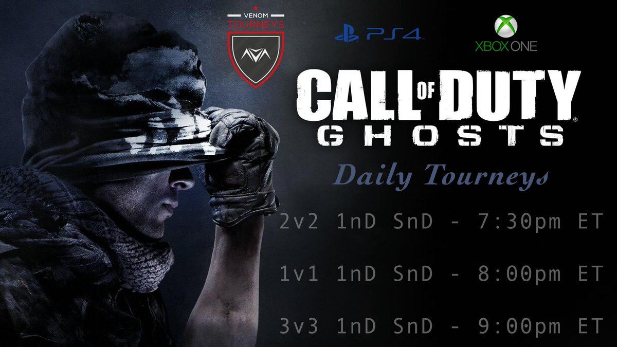 vnmTourney's tweet photo. 👻➖ August 27 - #Ghost➖🎮
#FREETourneys | #PS4 & #XB1 | #GLHF
#CoDGhost | #NorthAmerican
↪️ Share all our events with others ↩️
2v2 1nD SnD ~ 7:30pm ET
1v1 1nD SnD ~ 8:00pm ET
3v3 1nD SnD ~ 9:00pm ET
💙 RTs / Follows Appreciated 💗
Join up 🆓⤵️
https://t.co/DnTLHyy2Jw https://t.co/8x2TaR7trc