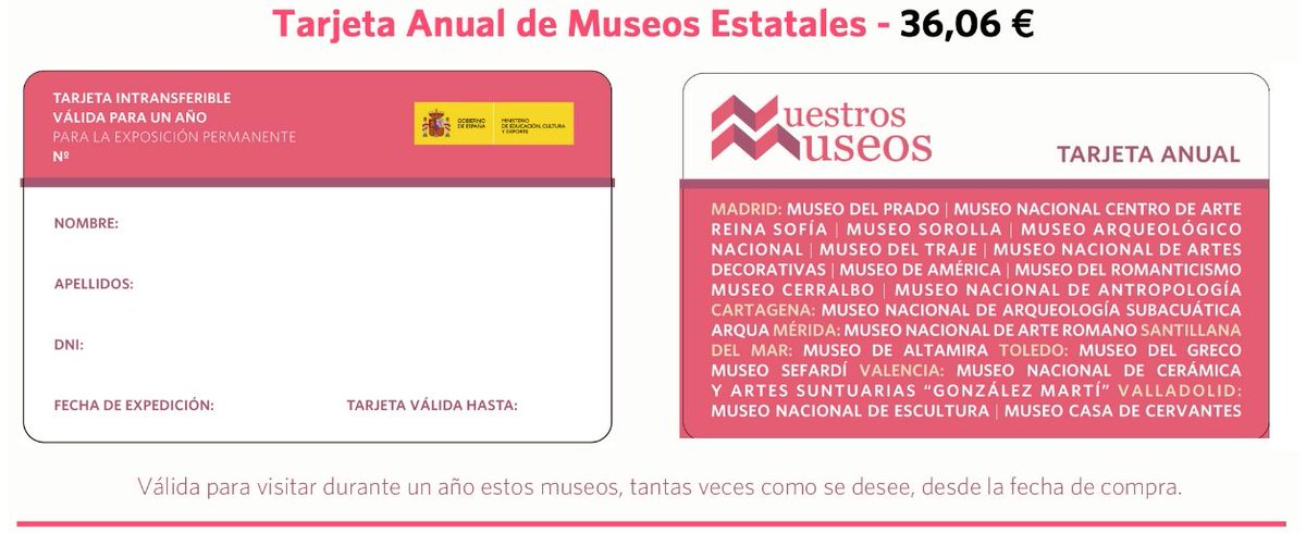 jesus_orca's tweet photo. No me canso de recomendar este abono de temporada: Tarjeta Anual de Museos Nacionales, por 36€ entrada todo el año a los museos nacionales. Mi mejor descubrimiento en Madrid. Mi recurso para cualquier tarde tonta. No sé si se conoce lo suficiente. https://t.co/1vzTMiEibs