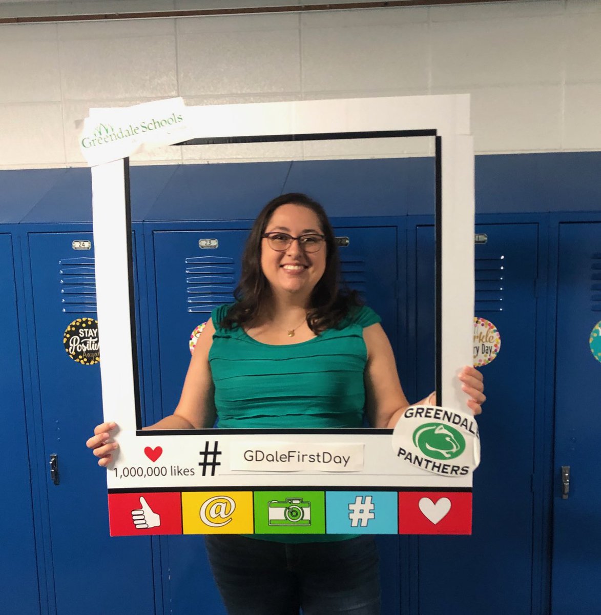GreendaleLearns's tweet photo. District Nurse Amanda Smith, RN, MSN, Brian Koffarnus, Director of Buildings &amp; Grounds and Greendale Police Officer/School Resource Officer (SRO) Jeremy Vlaj were happy to celebrate the first day of the 2019-20 school year! #PantherPride #GDaleFirstDay https://t.co/lmAwIffuDd