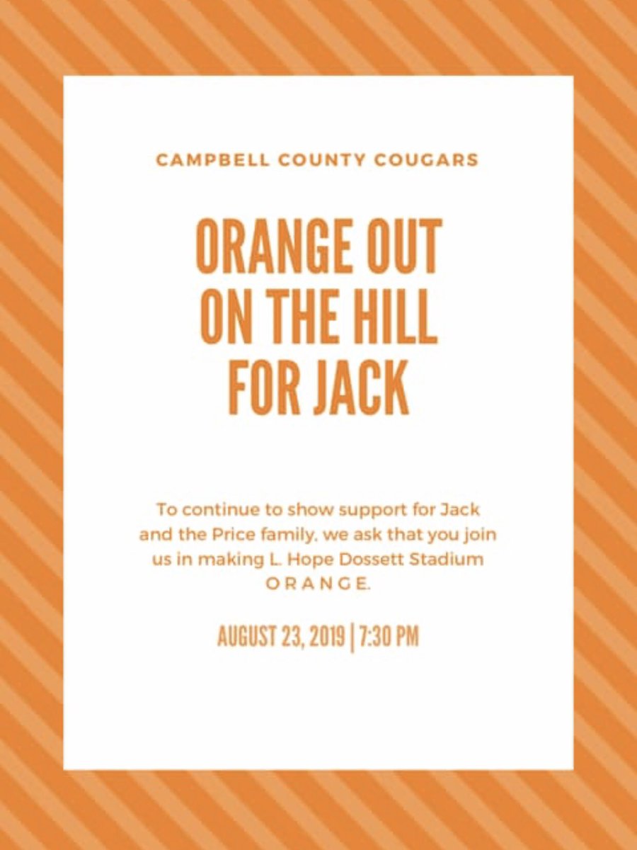 CCChamberTN's tweet image. 🧡 Prayers for CCHS Coach Price’s family as his infant son, Jack, is battling leukemia. Wear orange to this Friday’s CCHS football game in support of the Price family! #campbellcountyprays #prayforJack