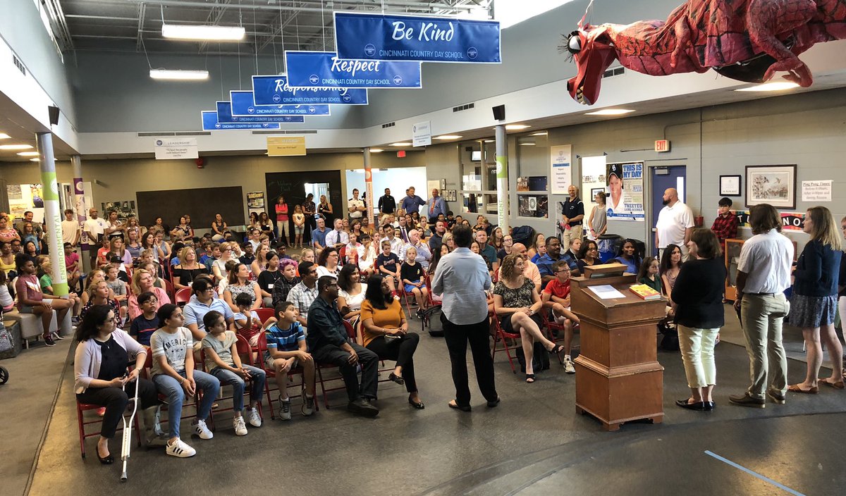 TonyJaccaci's tweet photo. .@CountryDay MS orientation is on as we prepare for #ccdsfirstday tommorrow! Close to 80+ new MS students and families joining. Learning about academics, sports/clubs, making relationships and school’s character virtues. Where are the guiding values? Just look above @CCDSHirsch! https://t.co/mPBlj27CUc
