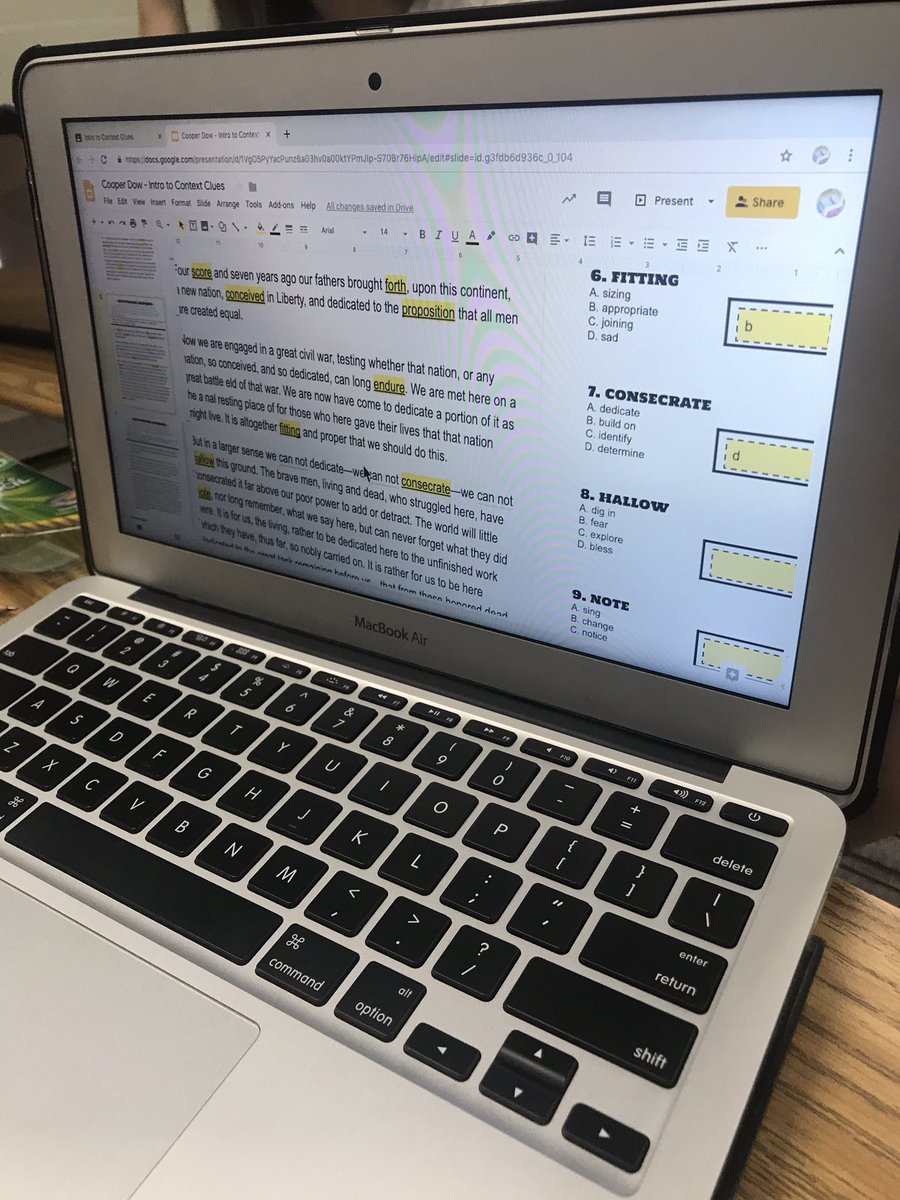 kaitlin_hoyle's tweet photo. Co-teaching at its finest! 8th ELA analyzing context clues and surface level info in the Gettysburg Address before @mrtopliff works his magic on Friday with historical thinking boot camp! #ELAmeetsSS #redefiningthenorm @glennw98 https://t.co/GZfaKxCzda