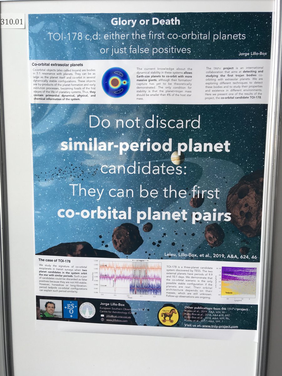 jlillobox's tweet photo. Wanna see a weird extreme planetary system at #ExSS4 (aka #ExSSIV)? Check out my "Glory or Death" poster 310.01 about the interesting case of TOI-178 from @NASA_TESS, a potential system hosting a pair of co-orbital planets. Also, good views from its location in the room: https://t.co/7YPcjLggiK