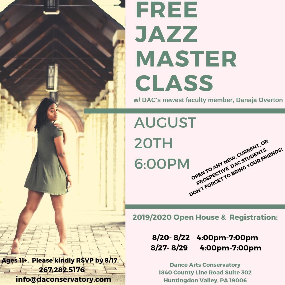 Join us tonight for a *FREE* jazz master class with our newest faculty member, Miss Danaja! #phillydance #phillyjazz