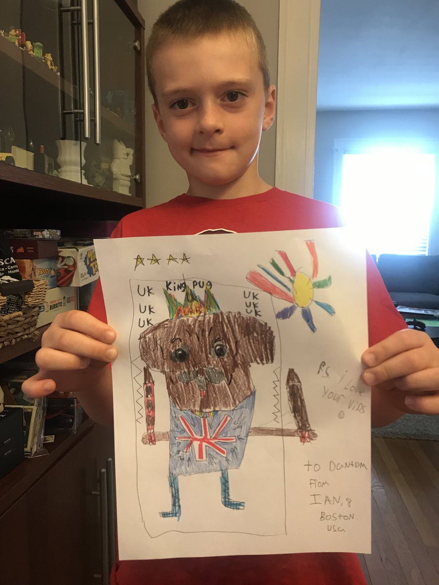 lele5482's tweet photo. @dantdm My little man Ian is a huuuuuuggggeeee man. And he knows you love pugs. So he drew you a Pug King, complete with swords and UK gear. https://t.co/fNb5ipN3Ww
