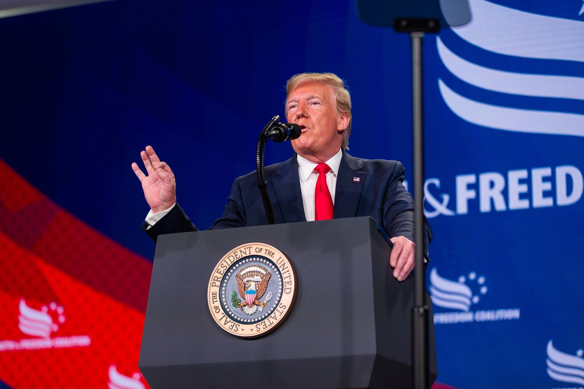 FaithandFreedom's tweet photo. “Above all else, we know this. In America, we don't worship government. We worship God.”
Thank you, Pres. @realDonaldTrump for sharing these truths with us at #RTM2019! https://t.co/fLf10hwoD8