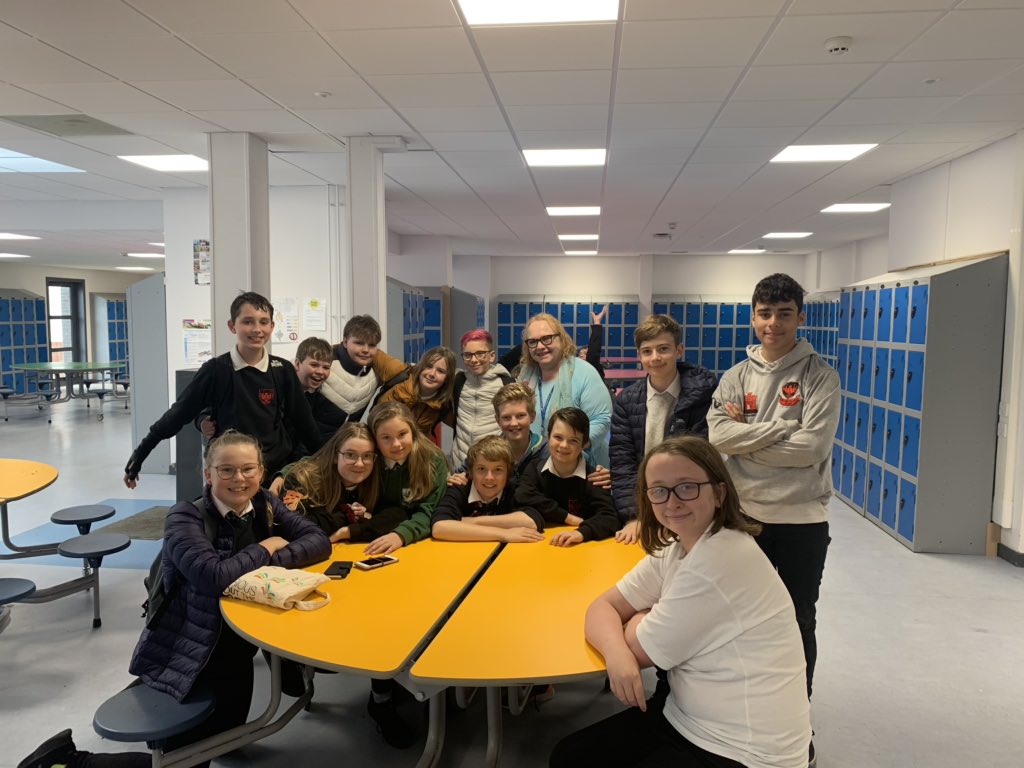 CSlowther's tweet photo. Our Edinburgh Book Festival gang have had a cracking day. They heard Thomas Clark (author of diary of a wimpy wean) and are using lots of Scots words. #guid #books #ebf #booksarebraw #bestlibrarian #RISE https://t.co/dKNqqWvC5p
