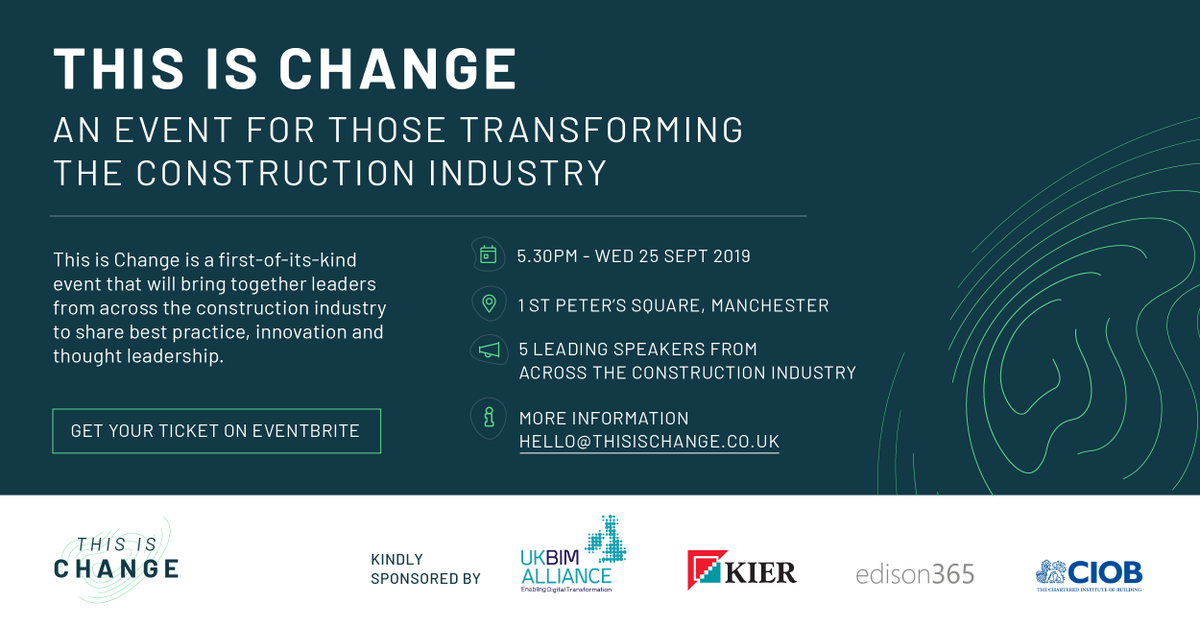 kierconstruct's tweet image. Kier's Robert Toon and other change makers discuss the transformation taking place in our industry.  Sign up for more information...... 

#kier #manchester #loveconstruction