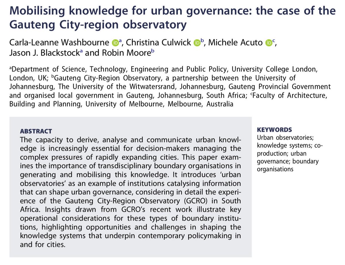 CarlaWashbourne's tweet photo. Very excited to see this one published. My first peer reviewed piece on #urbanobservatories https://t.co/HQFBcmicXg