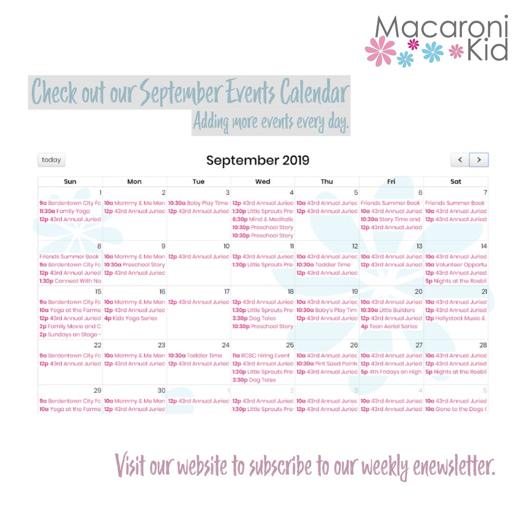MacKidBtownNJ's tweet photo. Our September calendar is quickly filling up with fun family-friendly events for kids of all ages! The only way to get this info is to subscribe to our weekly newsletter. #njmom #burlingtoncounty #bordentownnj #mounthollynj #florenccenj

Subscribe here: https://t.co/Vzox4oVmp5 https://t.co/z6k57bd7bs