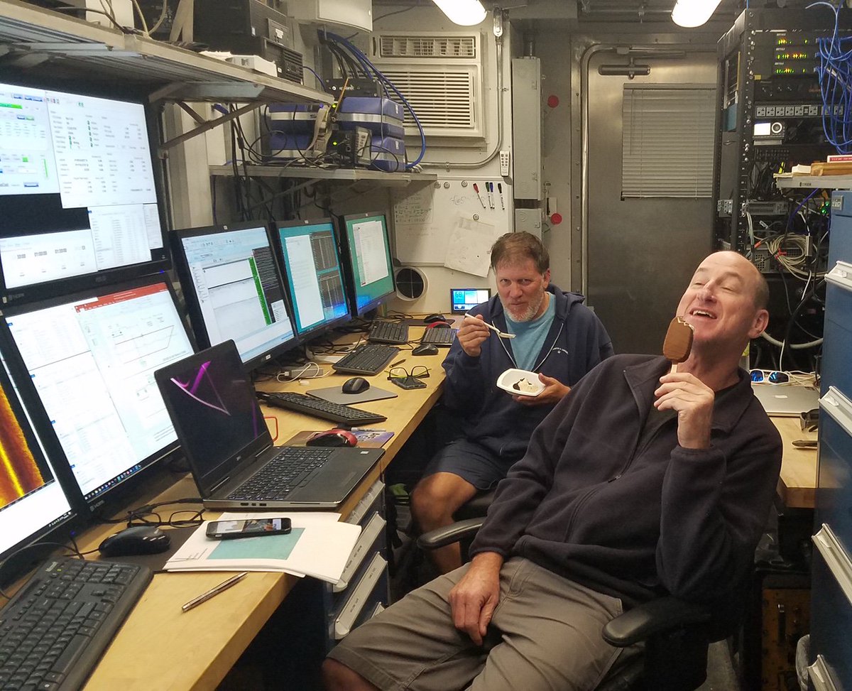 USGSCoastChange's tweet photo. #CapeCodBay2019 Just desserts 🍦 Sometimes, when it's almost midnight you need second dessert. Here Dave Foster and Chuck Worley acquire #seafloor #mapping #data while enjoying treats!

#USGS #CapeCod #CapeCodBay #seafloormapping #science #research #researchcruise #sciencecruise https://t.co/9TZzwVD38E