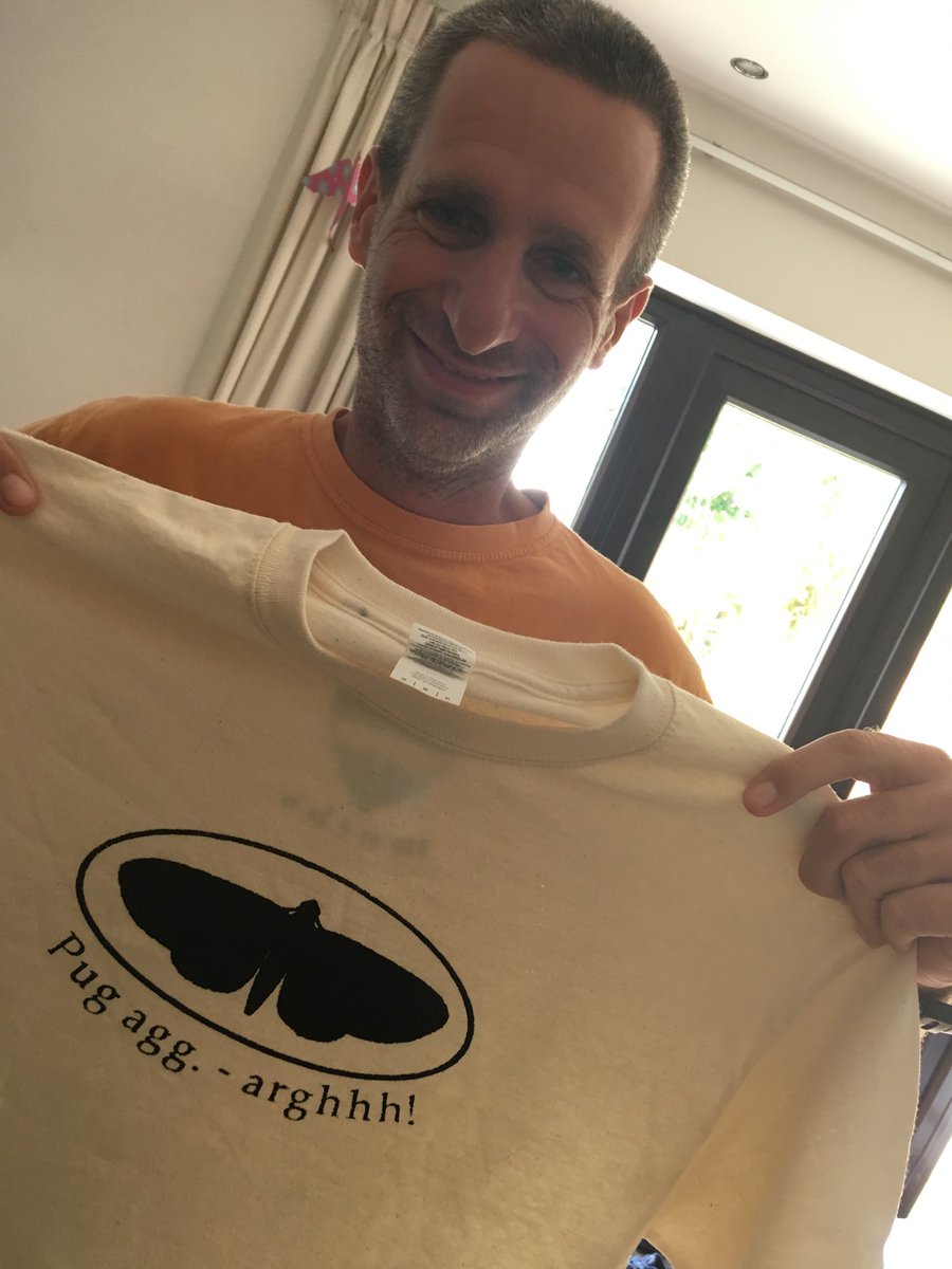 JLowenWildlife's tweet photo. Even arch-birder @yoavperlman is on the moth-t-shirt case. Can you tell he is a clandestine #bathroommoth-er? #mothsmatter Clothing courtesy Annie Farthing. https://t.co/FkM6hgxMys