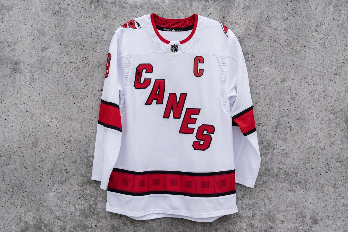 adidashockey's tweet photo. Enemies, take warning ⚠️ 

@CanesNHL are bringing their name in bold to rival territory this season. 

#NHL #adizero #adidashockey https://t.co/4110Nks1Ec