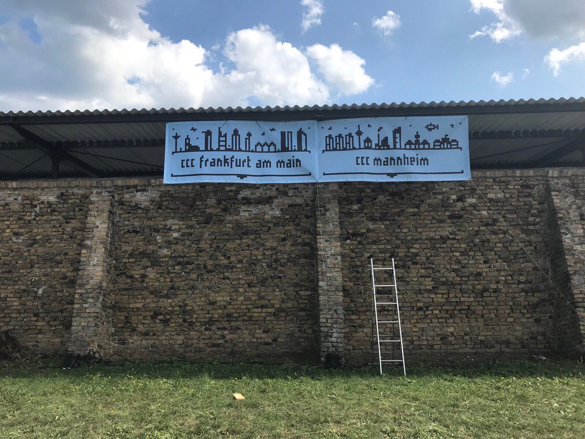 c3ma's tweet photo. Nach einer 11,5 stündigen Fahrt sind wir inzwischen endlich im #cccamp19 angekommen und haben zusammen mit dem @cccffm im #FraMa Village unser Lager aufgeschlagen. https://t.co/9hL4ZbiI8L