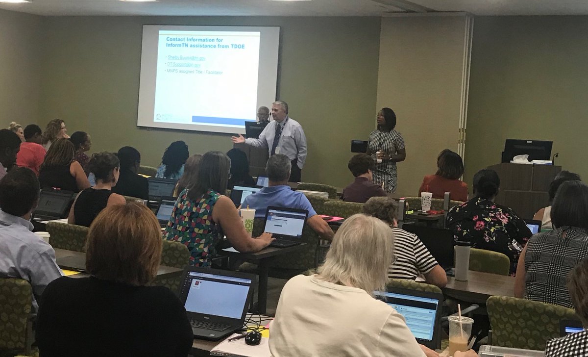 LadyKarenPMJ's tweet photo. Title I Facilitators present InForm TN and Tina Stenson data information during School Improvement Beginning of Year training. ⁦@MNPSfedprogs⁩ ⁦@srobyg27⁩ ⁦@eebenita⁩ https://t.co/1PuxipxSyN