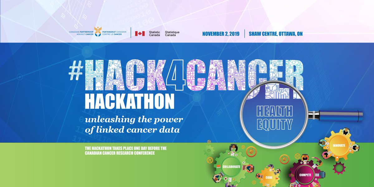 cancerstratCA's tweet photo. We are pleased to present the #Hack4Cancer Hackathon event on November 2, 2019 in Ottawa – just one day of the Canadian Cancer Research Conference (#CCRAconf). There is no fee to attend, but registration is required. Details: https://t.co/WjrTCYwZVx https://t.co/HRgu3tXON5