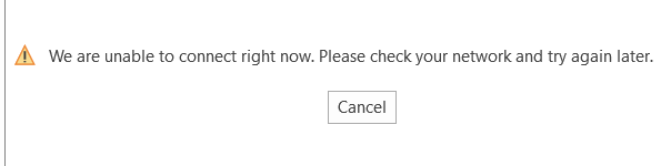 socologynow's tweet photo. @Microsoft Let's up this error msg to the next level k. "We're unable to connect right now" with no context happening every 60 seconds can be improved. Could be me, but still. https://t.co/Mp1zrC9g1v