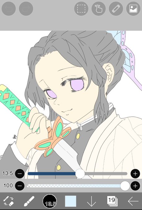 うこぎ🎨⭕🐤🍃さんがTwitterに投稿した胡蝶しのぶ(鬼滅の刃)のイラスト。