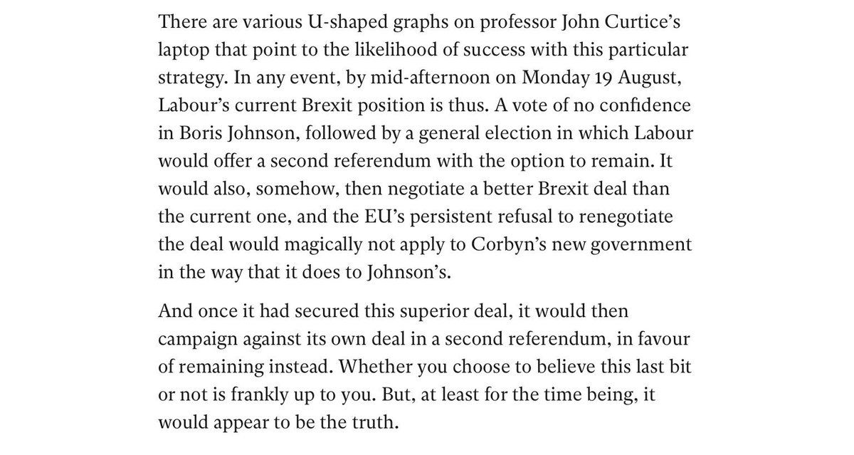 brucemcd23's tweet photo. #TomPeck on Corbyn’s ruthlessly focused  5 step plan to do whatever is necessary to stop Johnson’s damaging and undemocratic #CrashOut

- Make him PM 
-Win GE 
- Negotiate New Deal 
-Hold Ref 
-Campaign for or against Deal just negotiated ?

What could possibly go wrong? ⬇️ https://t.co/w54jt02qJT
