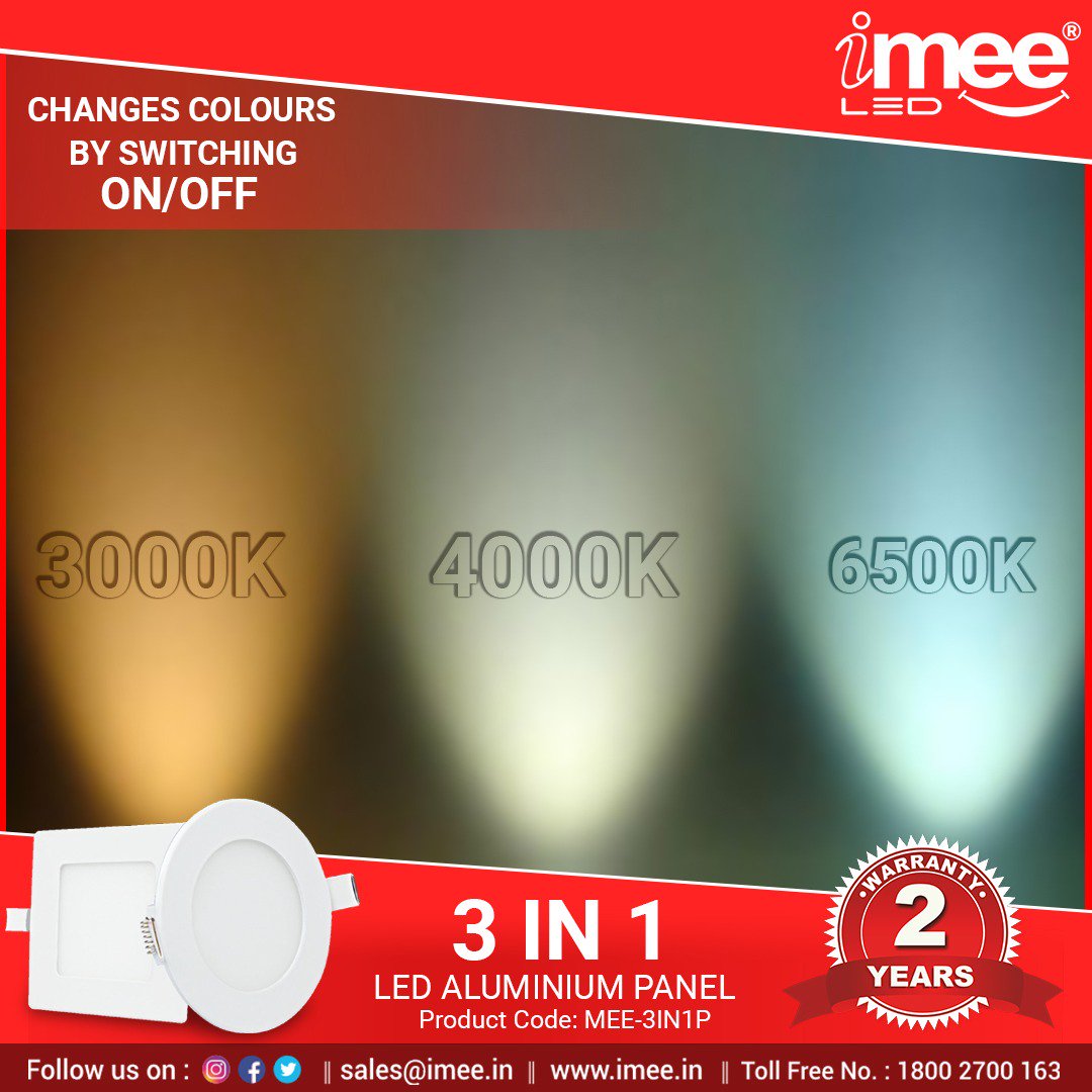 iMeeLED's tweet image. Relish the 3 colour change just by one click in a room with iMee 3 in 1 LED Aluminum Panel. #iMeeIndia #iMeeLED #ChangesColours #OneClick #ON #OFF