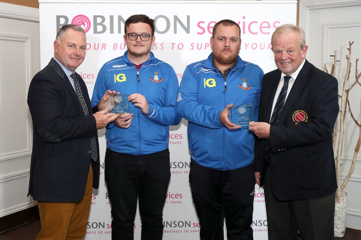 VicCCLurgan's tweet photo. Congratulations to talismanic Skipper @DarrenVennard19 and dynamic first team all rounder @G_RAAAY who received awards from the NCU last night for recent bowling performances in section 3. Darren took 6-26 against Dunmurry and Andrew with 6-17 against Larne.

#ncus3
#NoSmiles https://t.co/hpYyfxX85r